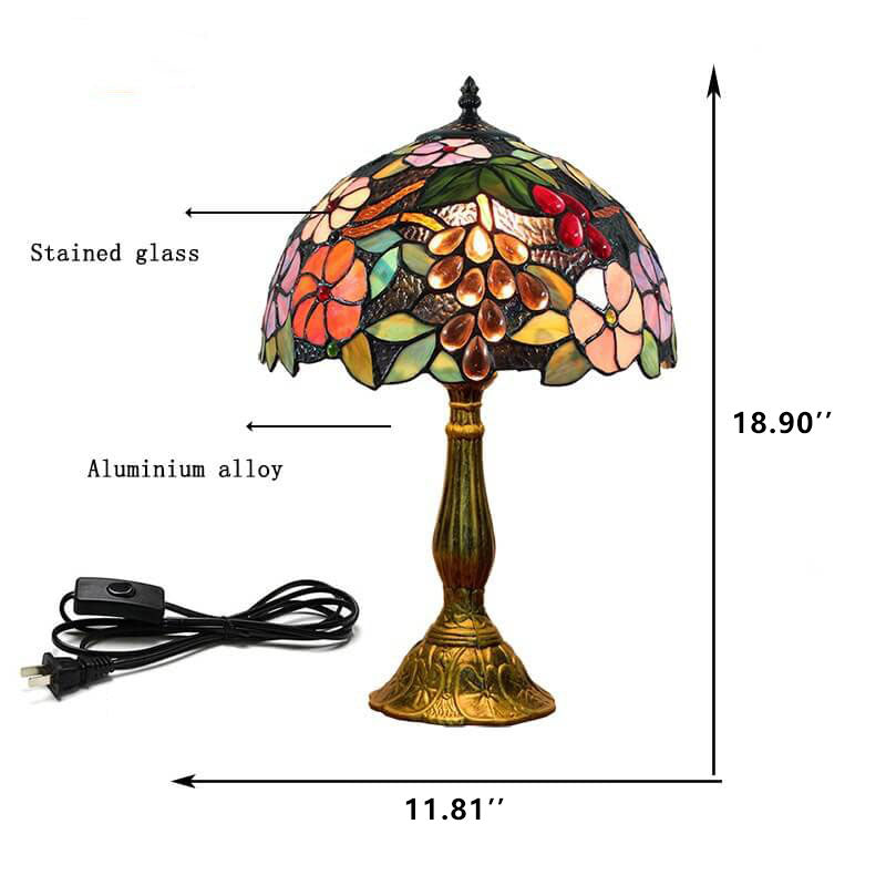Tiffany Stained Glass Grape Flower 1-Light Table Lamp
