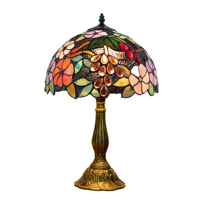 Tiffany Stained Glass Grape Flower 1-Light Table Lamp
