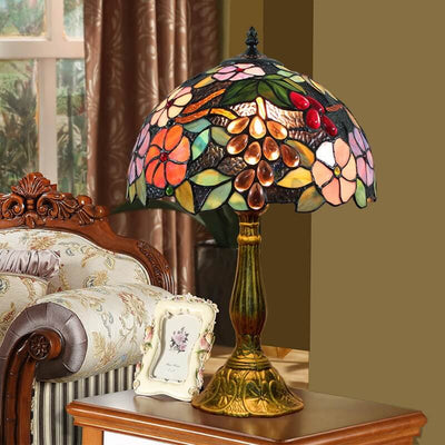 Tiffany Stained Glass Grape Flower 1-Light Table Lamp