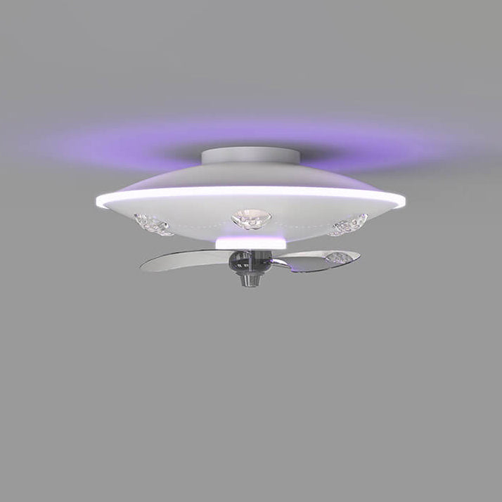 Modern Creative Cartoon UFO flying Saucer Round Iron Acrylic LED Kids Flush Mount Ceiling Fan Light