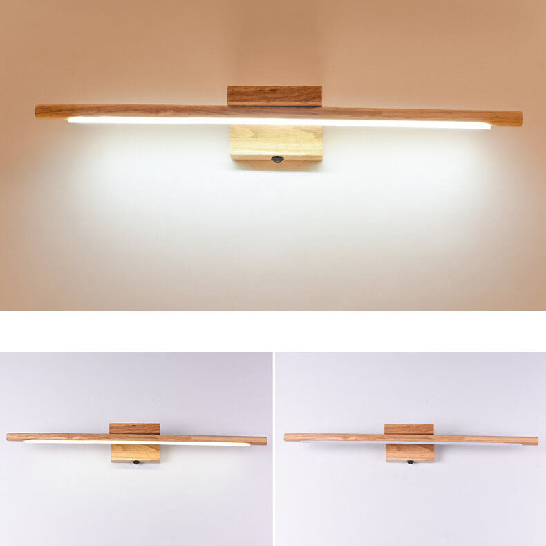 Nordic Minimalist Solid Wood Long Strip LED Vanity Light Mirror Front Wall Sconce Lamp