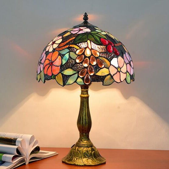 Lampe de table à 1 lumière en forme de fleur de raisin en vitrail Tiffany 