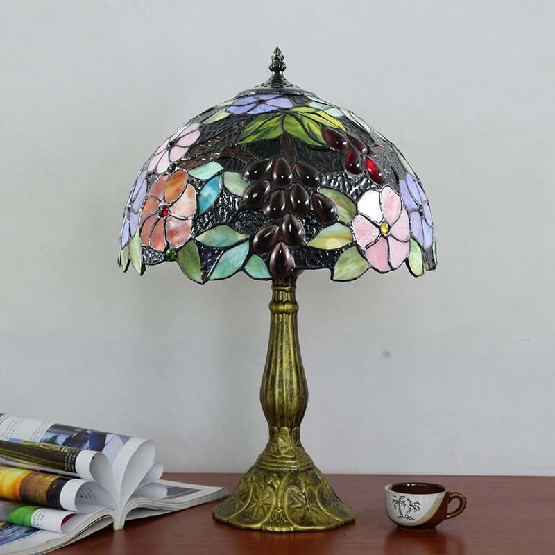 Tiffany Stained Glass Grape Flower 1-Light Table Lamp