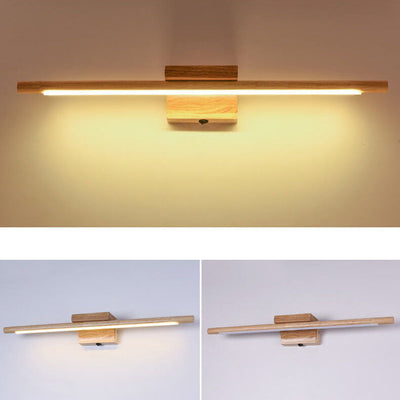 Nordic Minimalist Solid Wood Long Strip LED Vanity Light Mirror Front Wall Sconce Lamp