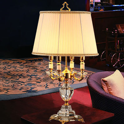 European Luxury Fabric Candle Holder with Crystal Base 4-Light Table Lamp