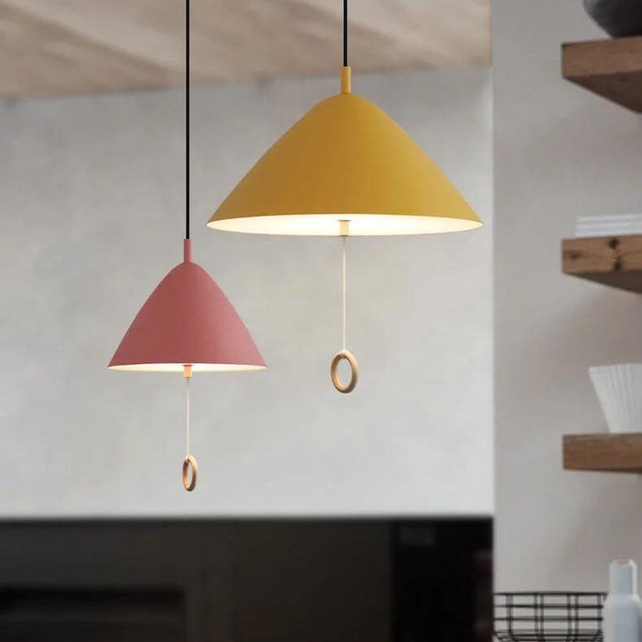 Iluminación colgante de metal cónico de 1 luz Macarons modernos con anillo de tirón 