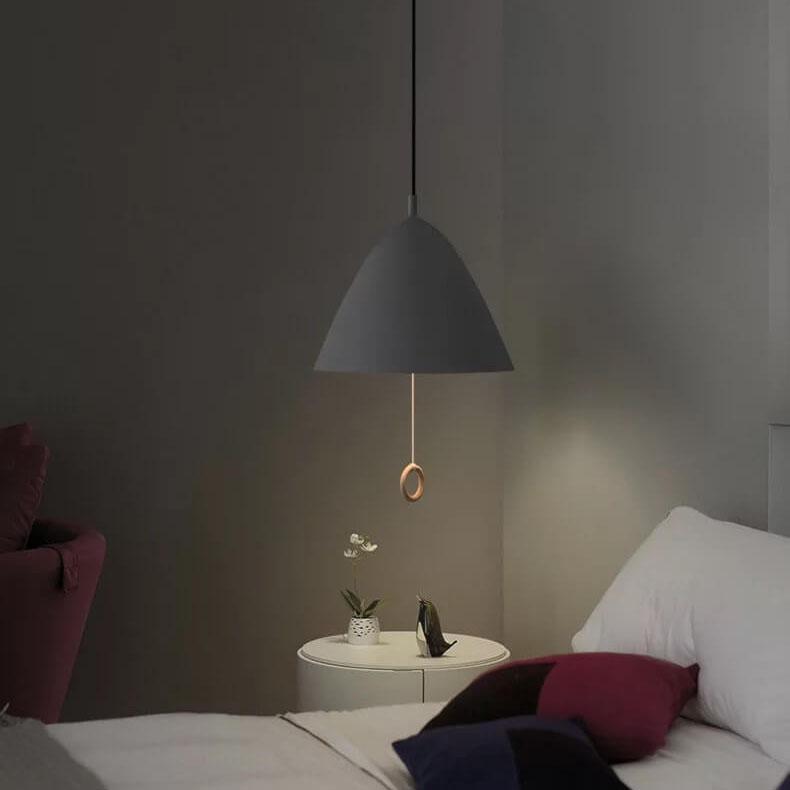 Iluminación colgante de metal cónico de 1 luz Macarons modernos con anillo de tirón 