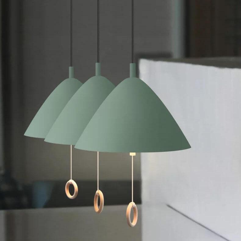 Iluminación colgante de metal cónico de 1 luz Macarons modernos con anillo de tirón 