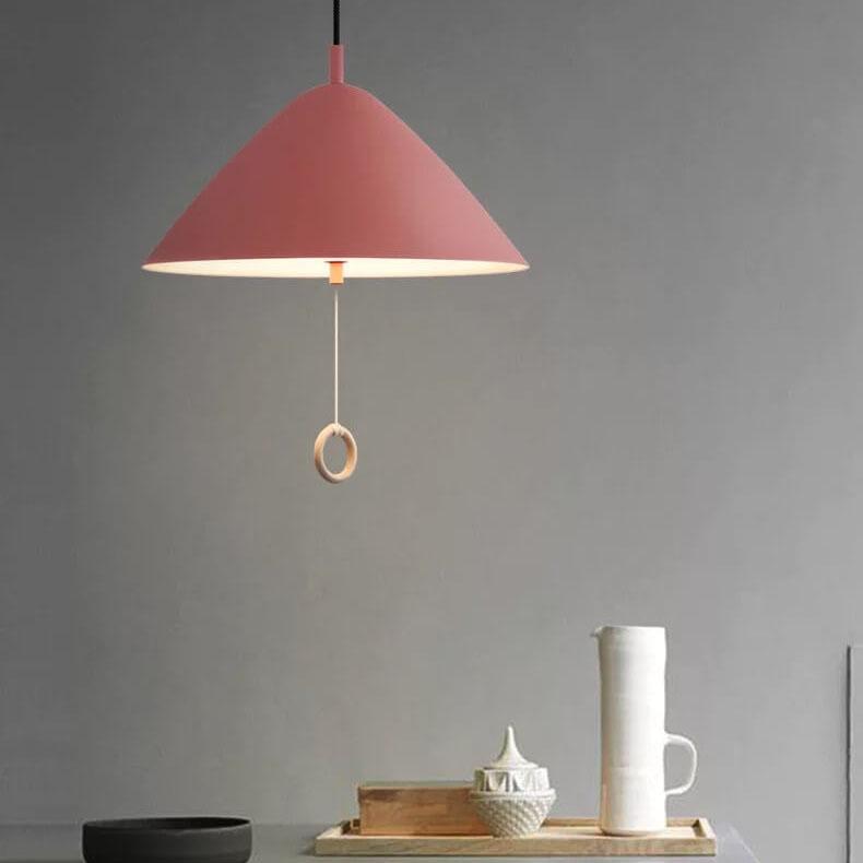 Iluminación colgante de metal cónico de 1 luz Macarons modernos con anillo de tirón 
