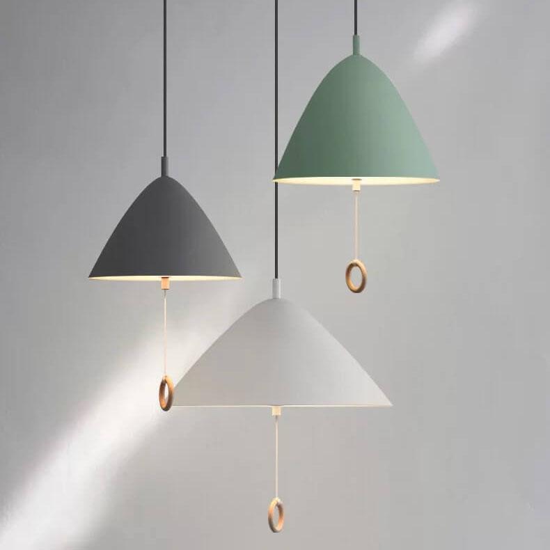 Iluminación colgante de metal cónico de 1 luz Macarons modernos con anillo de tirón 