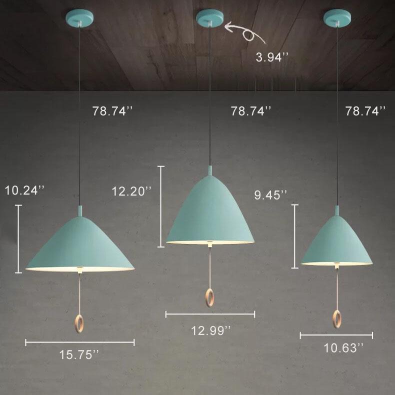 Iluminación colgante de metal cónico de 1 luz Macarons modernos con anillo de tirón 
