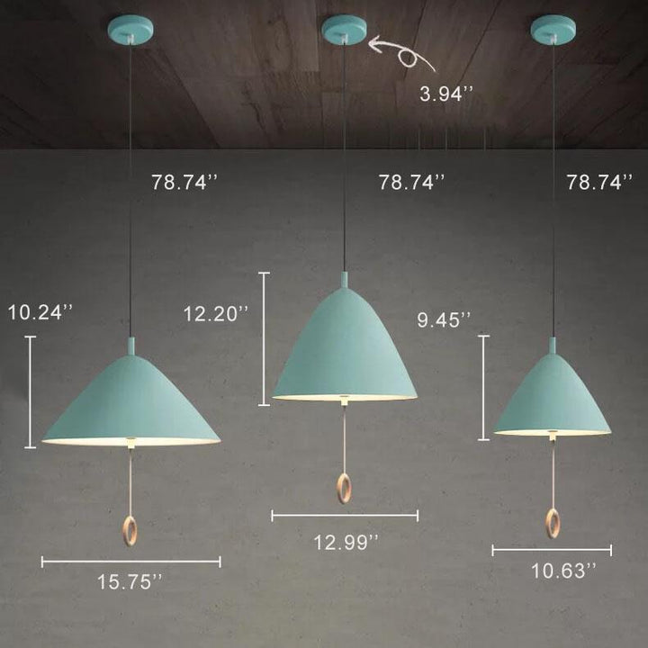 Iluminación colgante de metal cónico de 1 luz Macarons modernos con anillo de tirón 