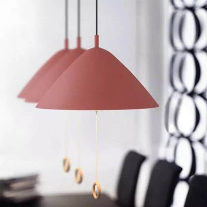 Iluminación colgante de metal cónico de 1 luz Macarons modernos con anillo de tirón 