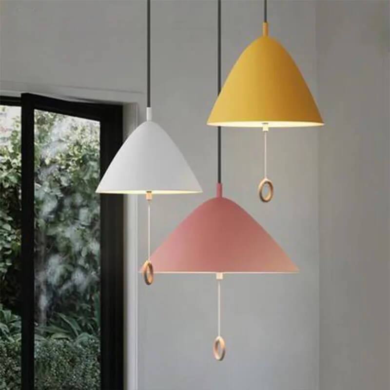 Iluminación colgante de metal cónico de 1 luz Macarons modernos con anillo de tirón 