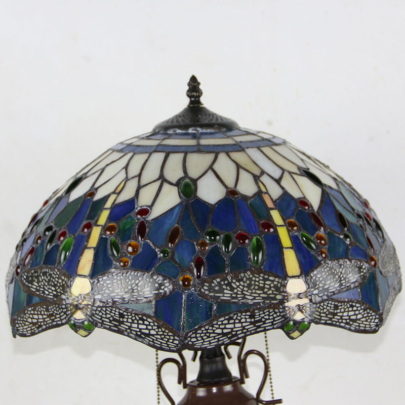 Lampe de table européenne à 2 lumières en forme de dôme hexagonal en vitrail Tiffany 