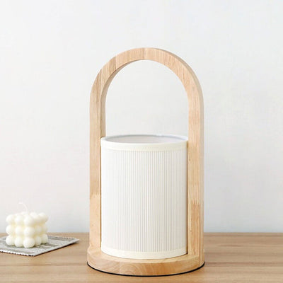 Nordic Fabric Column Solid Wood Tragbares Design 1-Licht Tischlampe 
