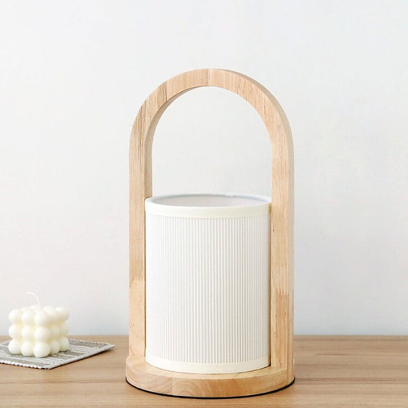 Nordic Fabric Column Solid Wood Portable Design 1-Light Table Lamp