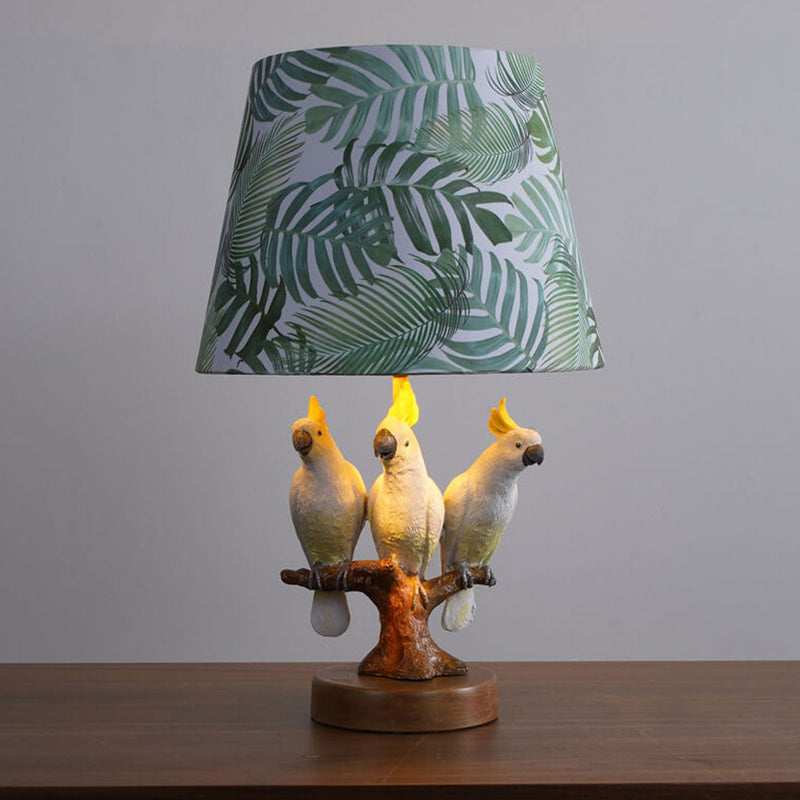 Nordic Leaf Fabric Resin Bird Design 1-Light Table Lamp
