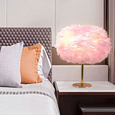 Lampe de table à 1 lumière à base ronde en plumes d'oie nordique 
