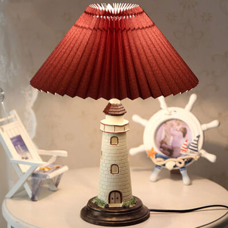 Creative Mediterranean Pleated Lampshade Lighthouse Base 1-Light Table Lamp