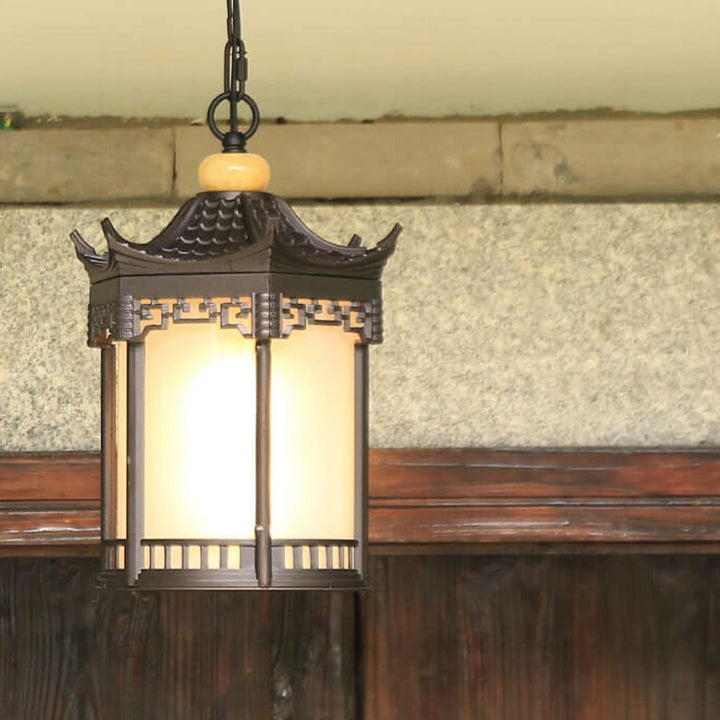 Retro chinesische wasserdichte sechseckige Laterne für den Außenbereich 1-Licht Terrassen-Pendelleuchte 