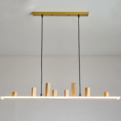 Nordic Minimalist Wooden Block Long Strip Island Light LED Chandelier