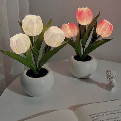 Lampe de Table LED Ambiante Décorative Bouquet de Fleurs Simulées Tulipe 