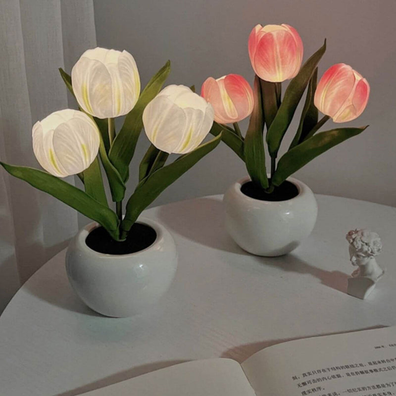 Lampe de Table LED Ambiante Décorative Bouquet de Fleurs Simulées Tulipe 