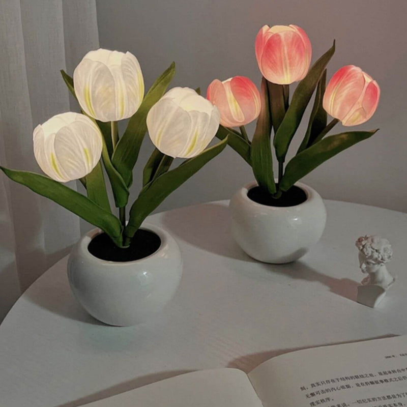 Tulip Night Light Simulated Flower Bouquet Decorative Ambient LED Table Lamp