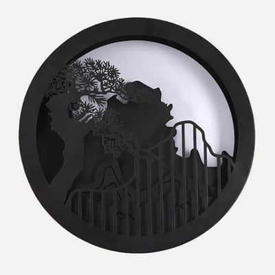 Applique murale LED extérieure ronde Zen paysage chinois moderne en pin 