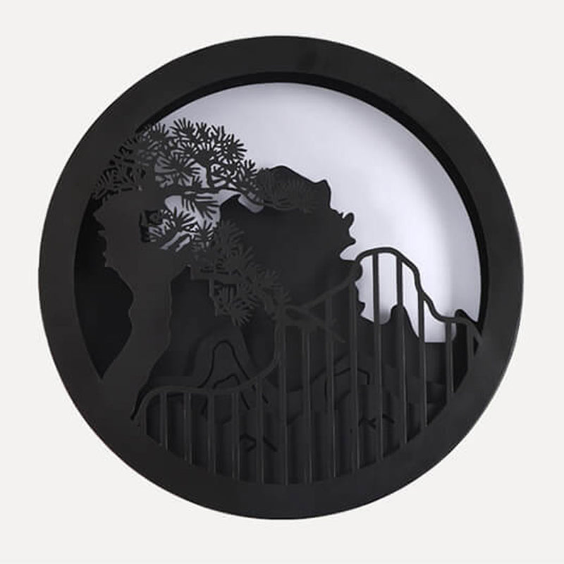 Applique murale LED extérieure ronde Zen paysage chinois moderne en pin 