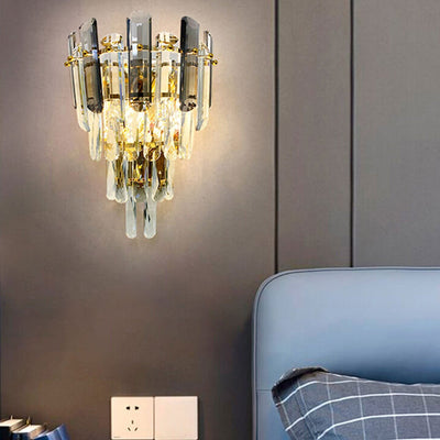 Modern Luxury Crystal Multi-Layer Column 1-Light Wall Sconce Lamp