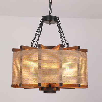 Northern Retro Industrial Wrought Iron Hemp Rope 4-Light Chandelier