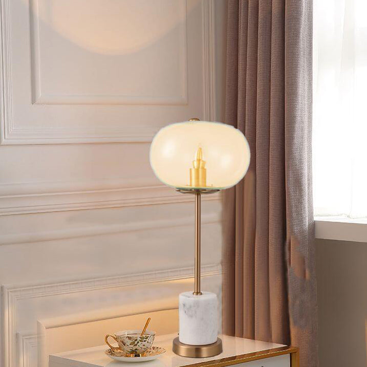 Lámpara de mesa LED de 1 luz con base de mármol y orbe de vidrio creativo moderno 