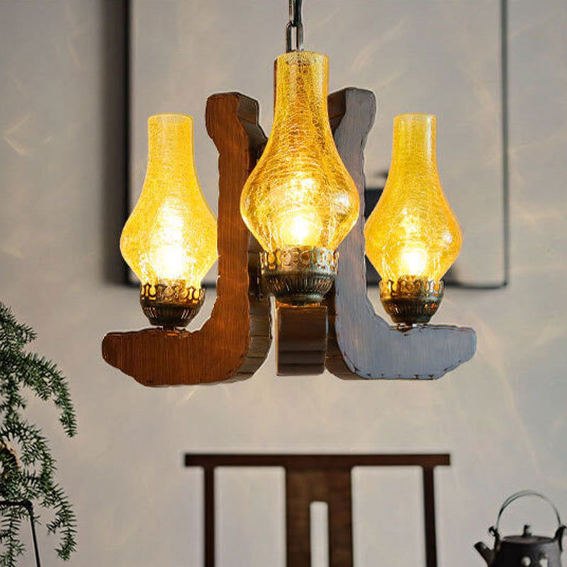 Industrial Solid Wood Antique Design 3-Light Chandelier