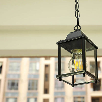 Simple American Square Glass Aluminum 1-Light Outdoor Waterproof Pendant Light