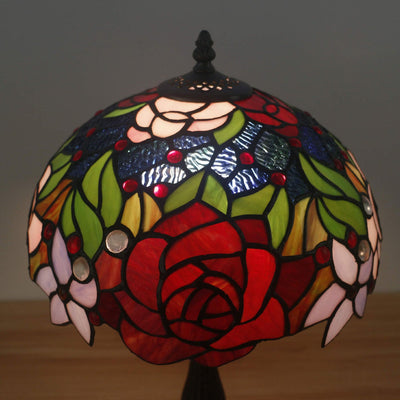 European Vintage Rose Stained Glass 1-Light Table Lamp