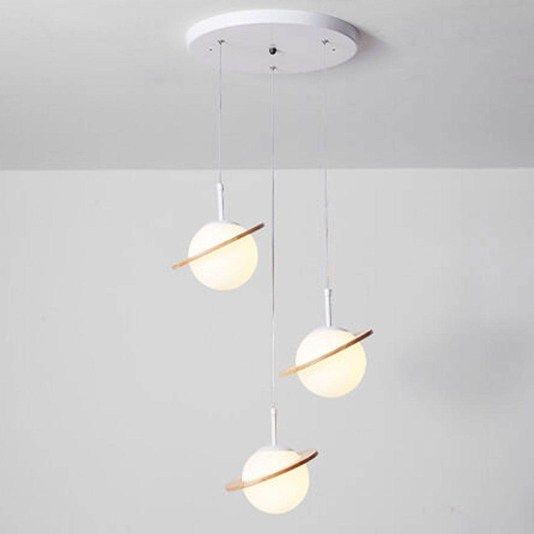Lámpara de Araña de Vidrio Blanco Lechoso de Madera Nórdica 1/3 Luces 
