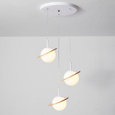 Nordic Wooden Planet Milk White Glass 1/3 Light Chandelier