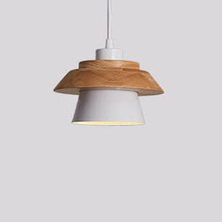 Modern Metal Wooden Top 1-Light Cylinder Pendant Light