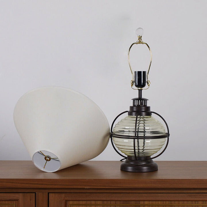 Lampe de table 1 lumière en tissu design cheval en fer et verre vintage 