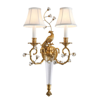 French Retro Full Copper Crystal 2-Light Wall Sconce Lamp