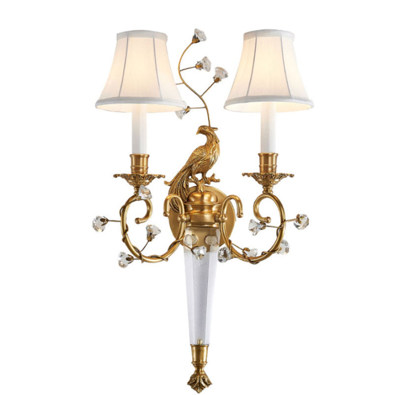 French Retro Full Copper Crystal 2-Light Wall Sconce Lamp