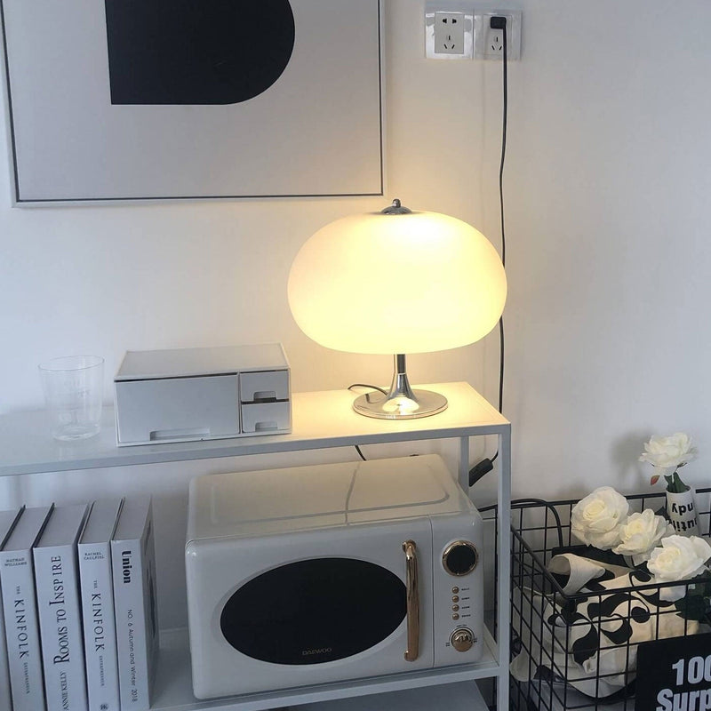 Lampe de table à 3 lumières avec abat-jour boule blanc crème moderne 