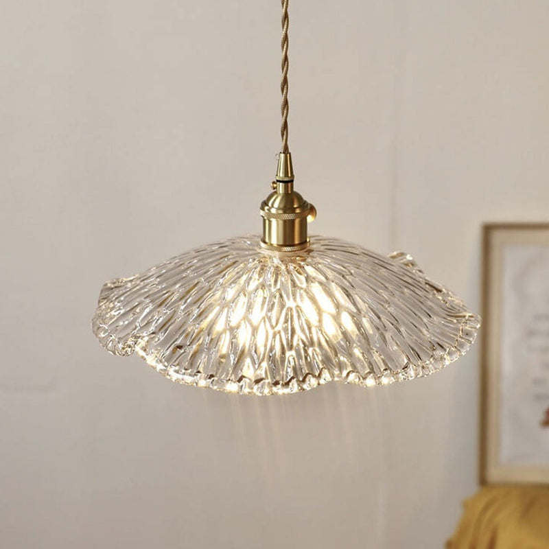 Japanese Style Brass Glass Lotus Leaf 1-Light Pendant Light