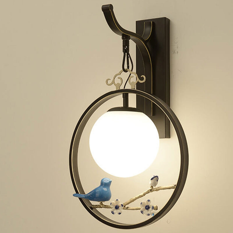 Applique murale 1-lumière avec boule en verre ronde chinoise moderne et branche d&