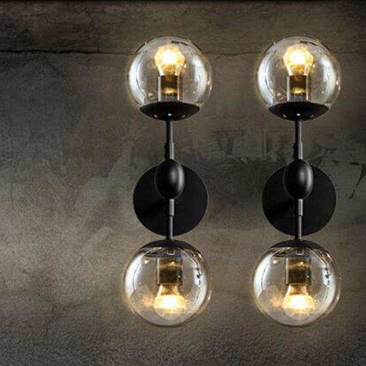 Nordic Minimalist Retro Glass Wrought Iron 2-Light Wall Sconce Lamp