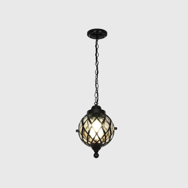 European Vintage Round Ball Die-Cast Aluminum Glass Waterproof Outdoor 1-Light Pendant Light