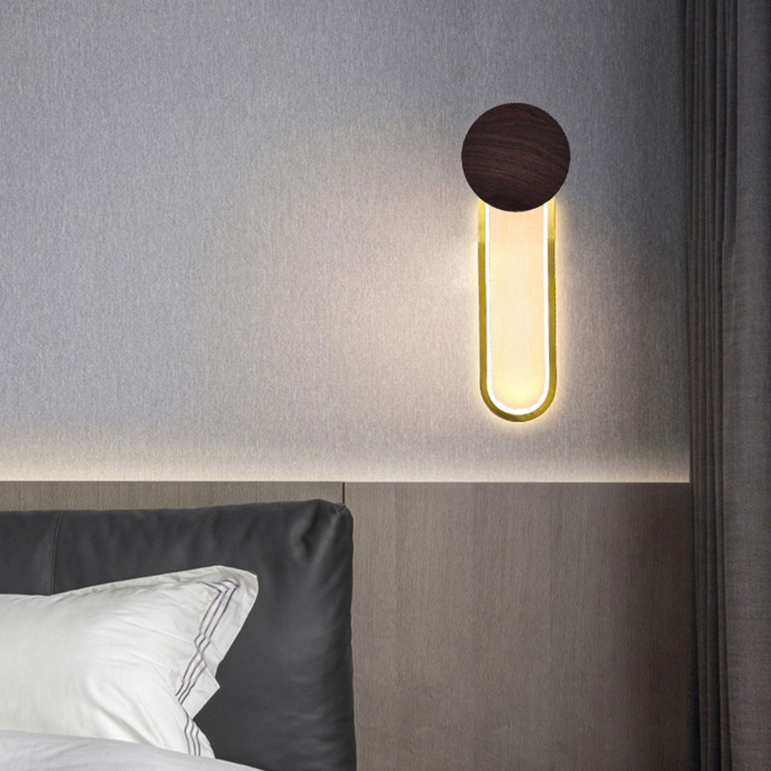 Lámpara de pared LED de hierro forjado redonda de grano de madera minimalista moderna 