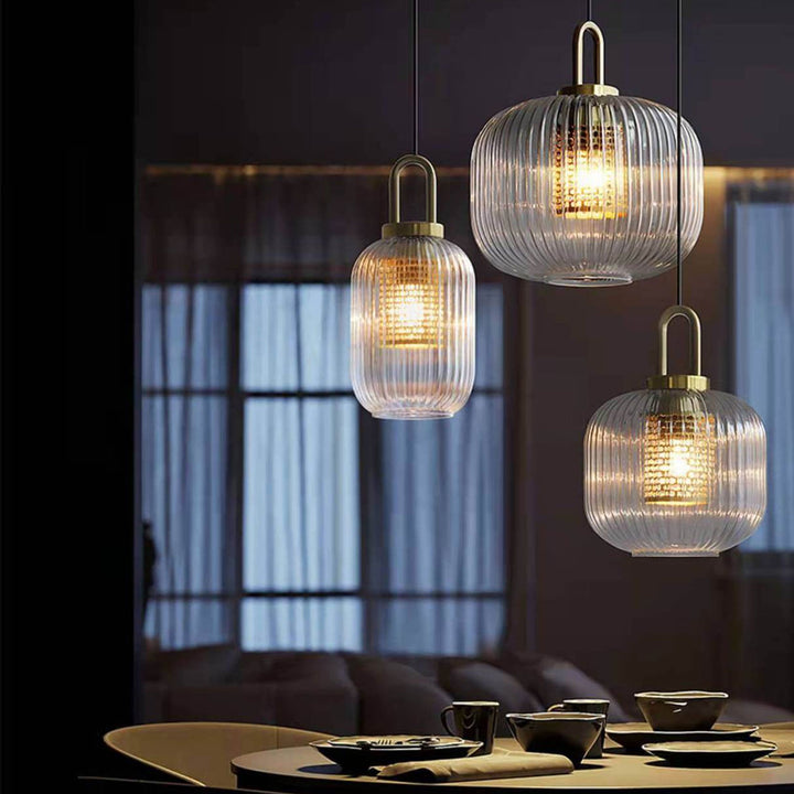 Lámpara colgante de vidrio ovalado vintage industrial de 1 luz 
